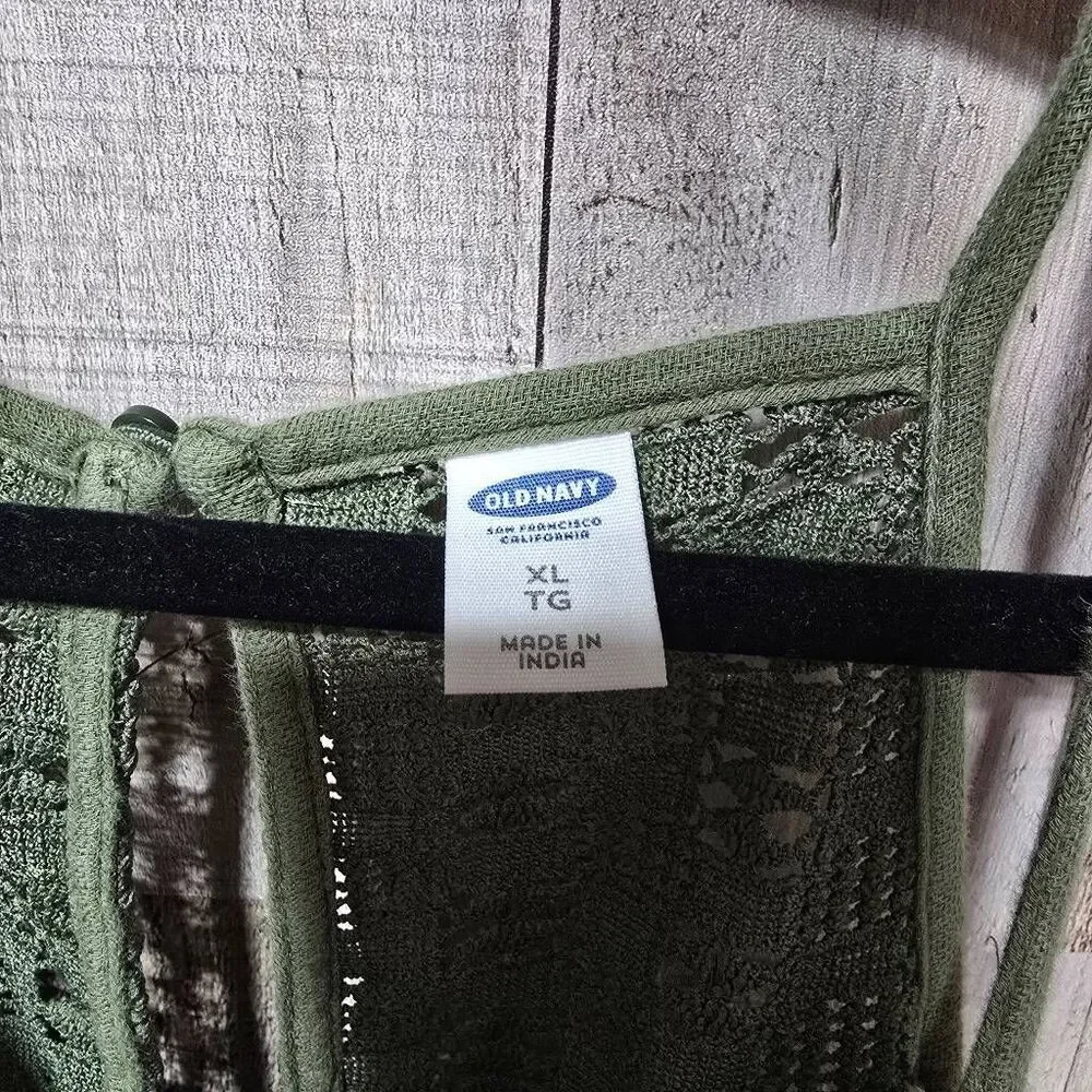 Old Navy Olive Green Gauzy Lace Jumpsuit Jumper XL Gorpcore Minimalist Comfy - Picture 5 of 6